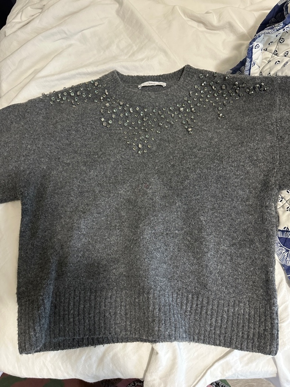 Mango Charcoal Gray Beaded Crewneck Sweater